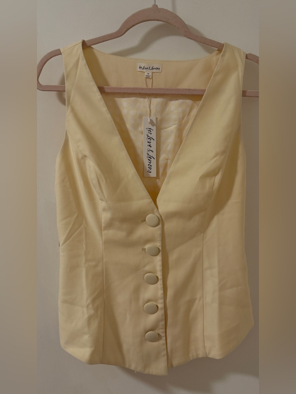New With Tags For Love & Lemons Light Yellow Vest Size Medium